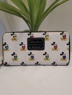Loungefly White Zip Wallet with Multicolor Mickey Print